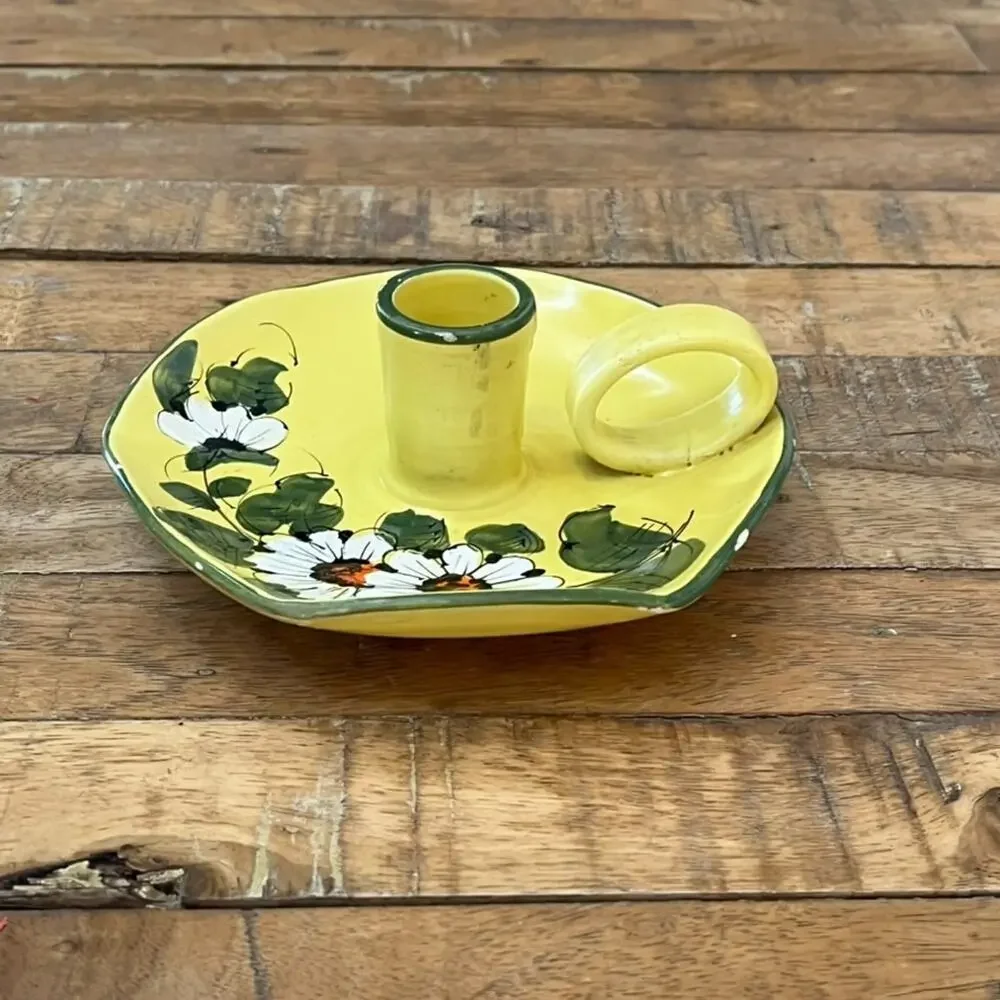 Vintage 1922 Italian Daisy Yellow Candle Holder 6